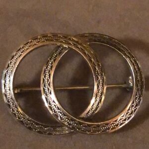 Vintage Sterling WRE Double Circles Filigree Brooch